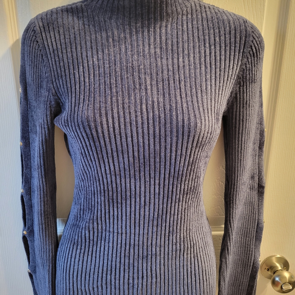 White House Black Market Blue Ribbed Turtleneck Sweater